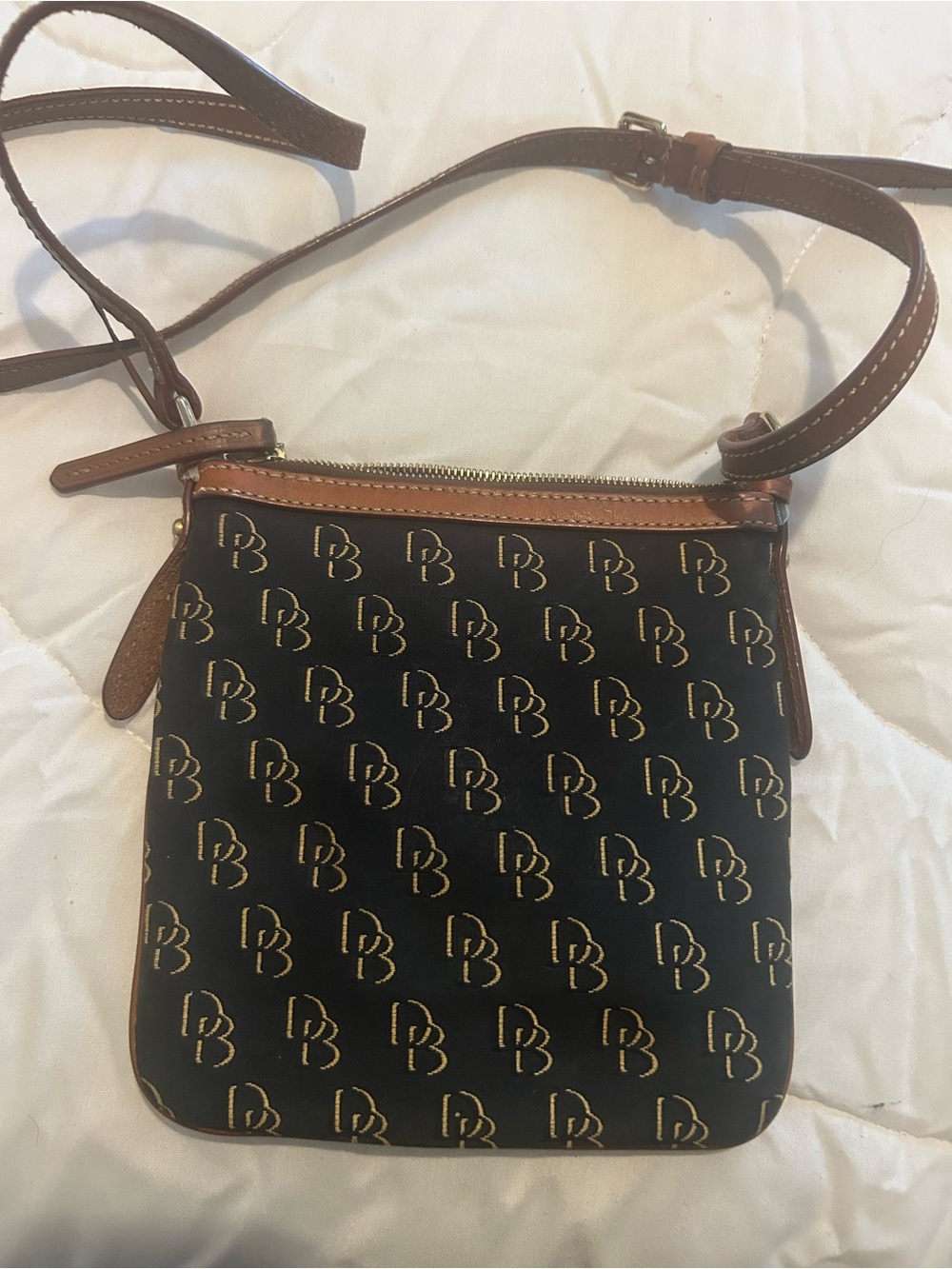 Dooney & Bourke Black Crossbody with Brown Leather Trim